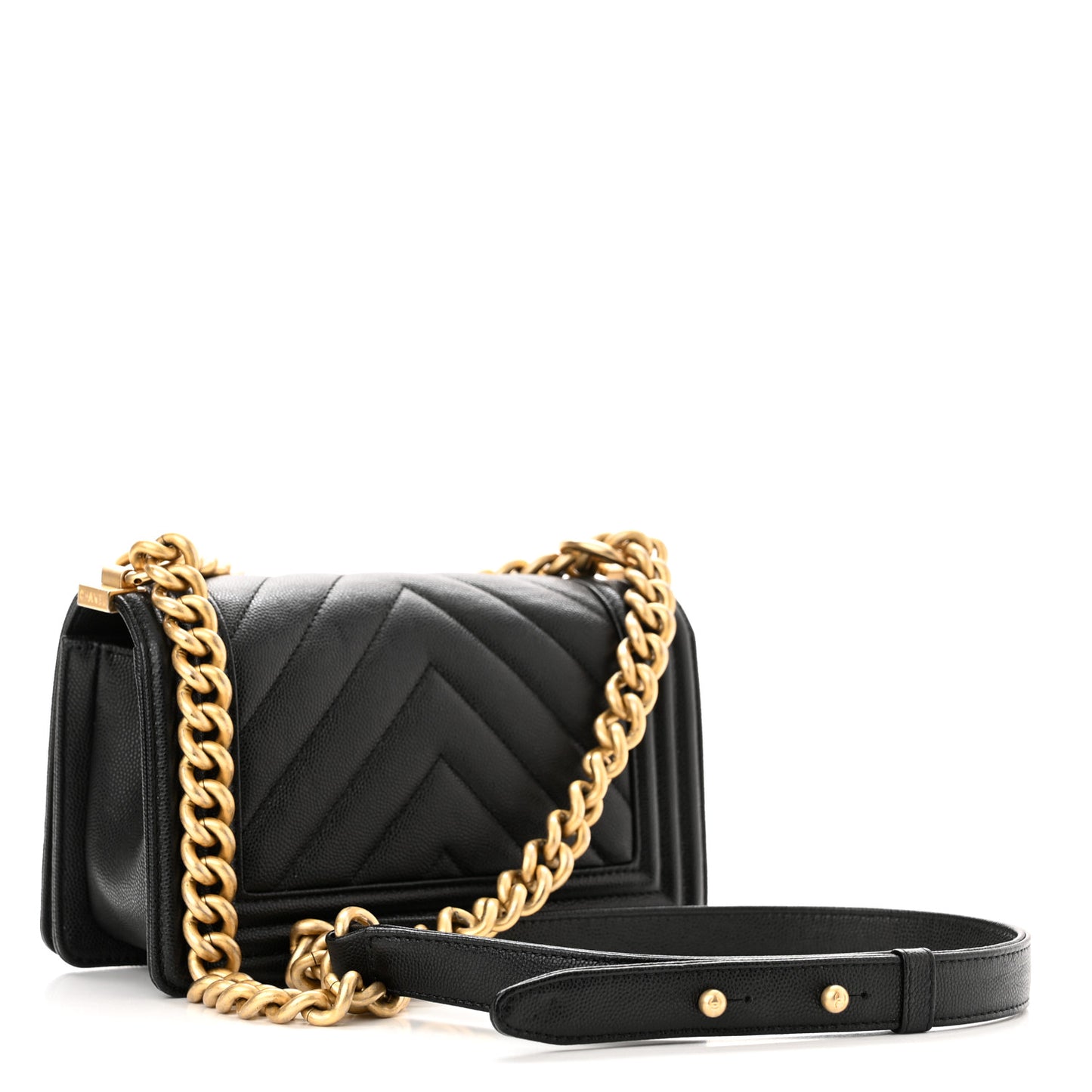 Caviar Chevron Quilted Small Boy Flap Black