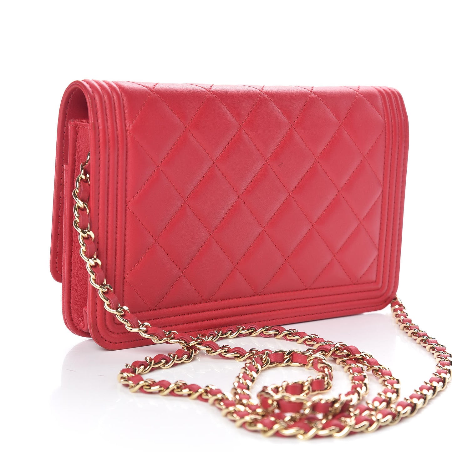 Lambskin Quilted Boy Wallet On Chain WOC Dark Pink