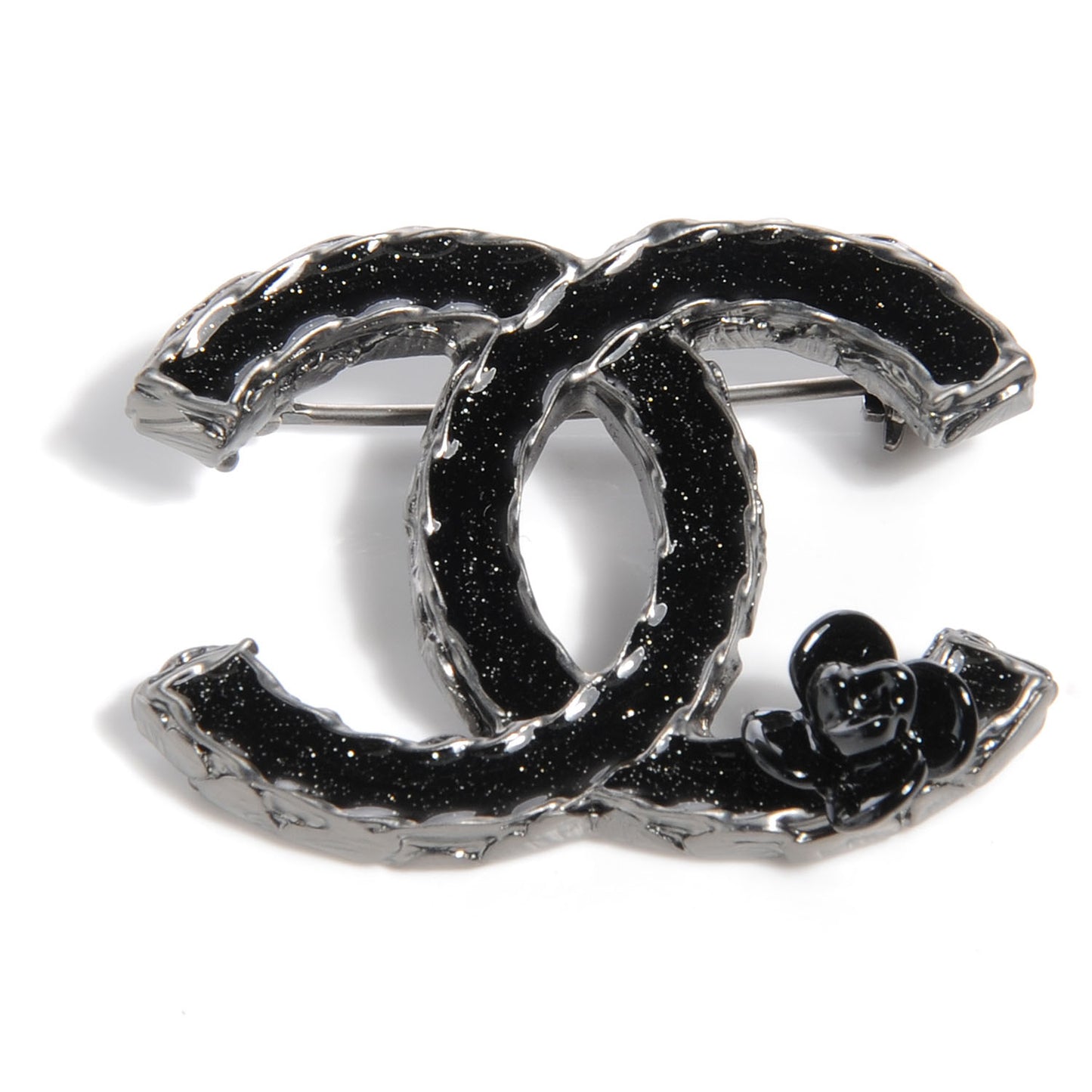 Enamel CC Camellia Brooch Black