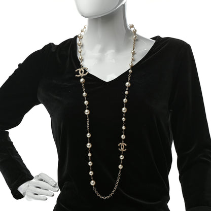 Chanel Graduated Pearl Crystal Twisted CC Long Necklace Gold 2 of 5