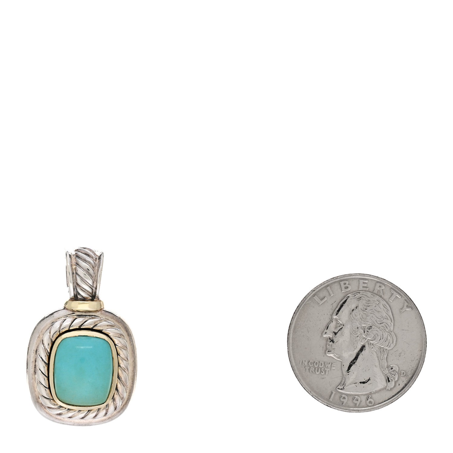 David Yurman Sterling Silver 14K Yellow Gold Turquoise 10mm Albion Enhancer Pendant 2 of 3