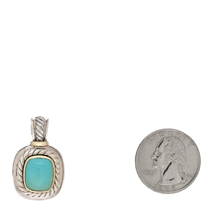 David Yurman Sterling Silver 14K Yellow Gold Turquoise 10mm Albion Enhancer Pendant 2 of 3