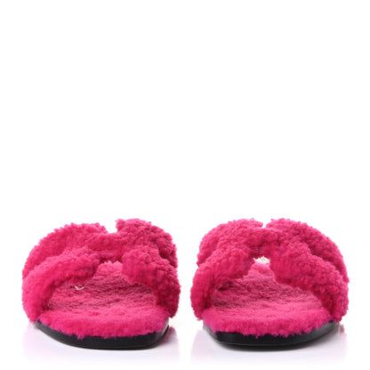 Hermes Woolskin Oran Sandals 38.5 Rose Fuchsia 2 of 9