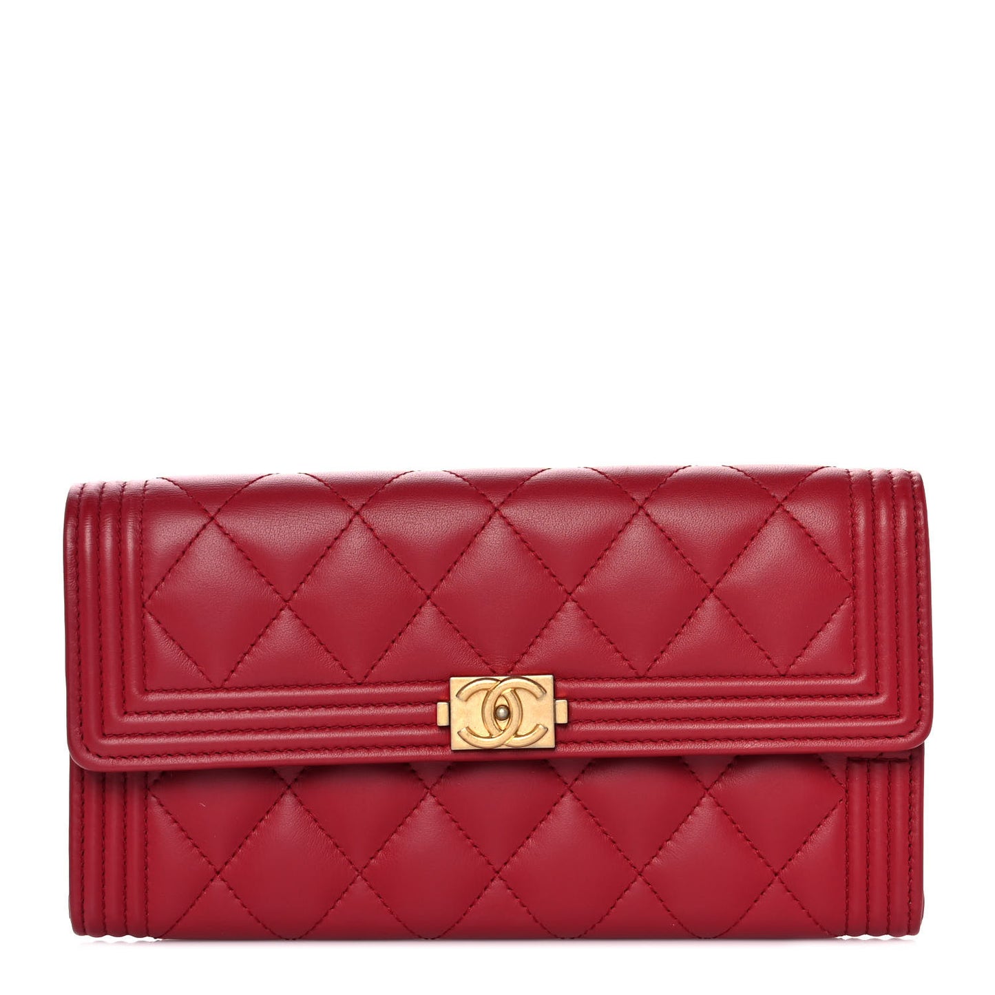 Lambskin Quilted Boy Flap Wallet Red