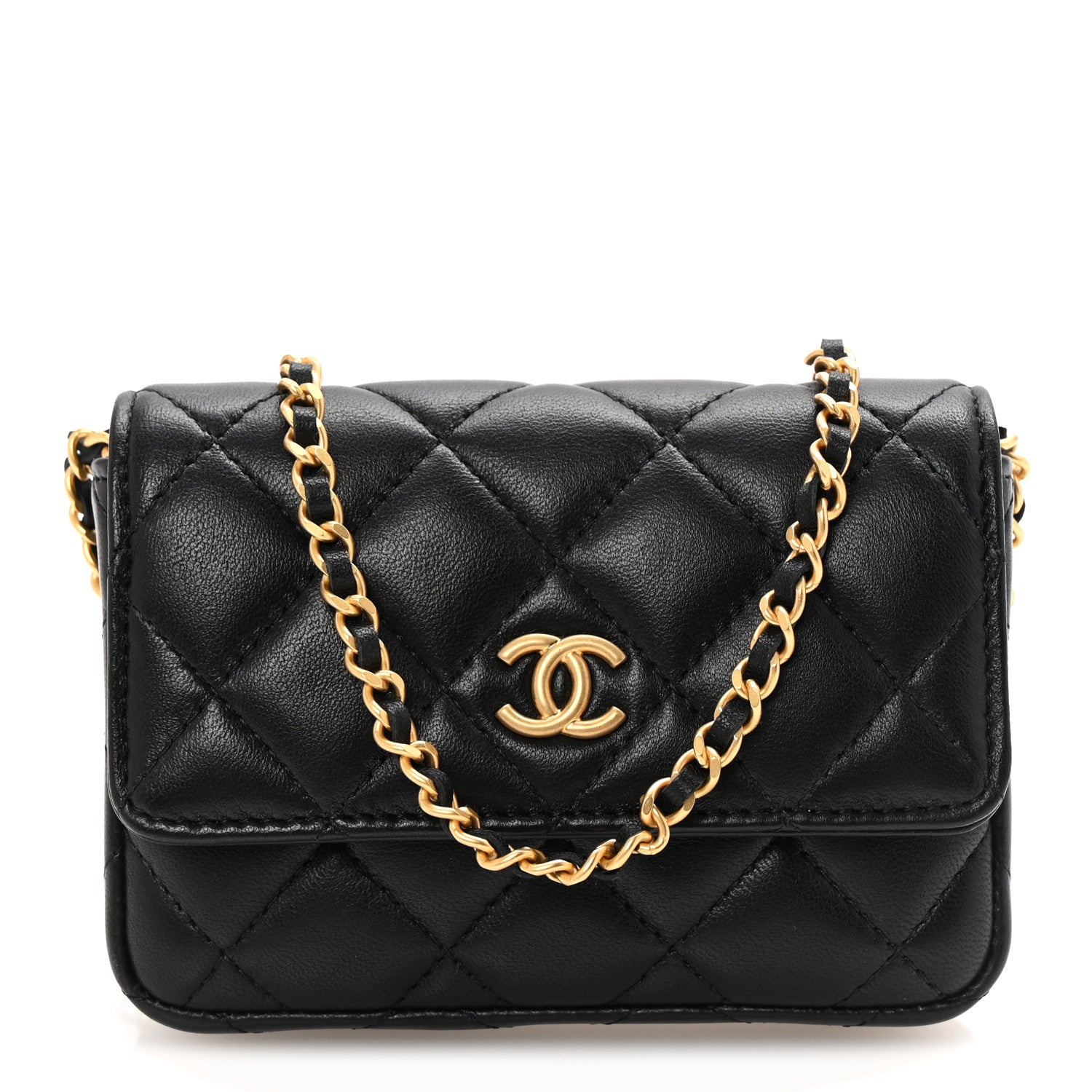 Chanel Lambskin Enamel Quilted Coco Hearts Clutch With Chain Black 1 of 12