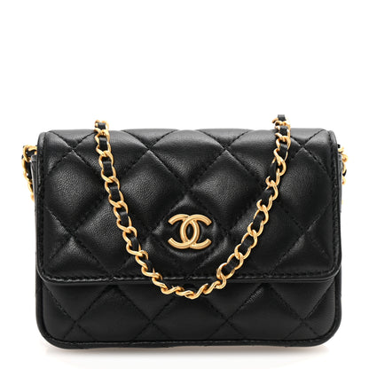 Chanel Lambskin Enamel Quilted Coco Hearts Clutch With Chain Black 1 of 12