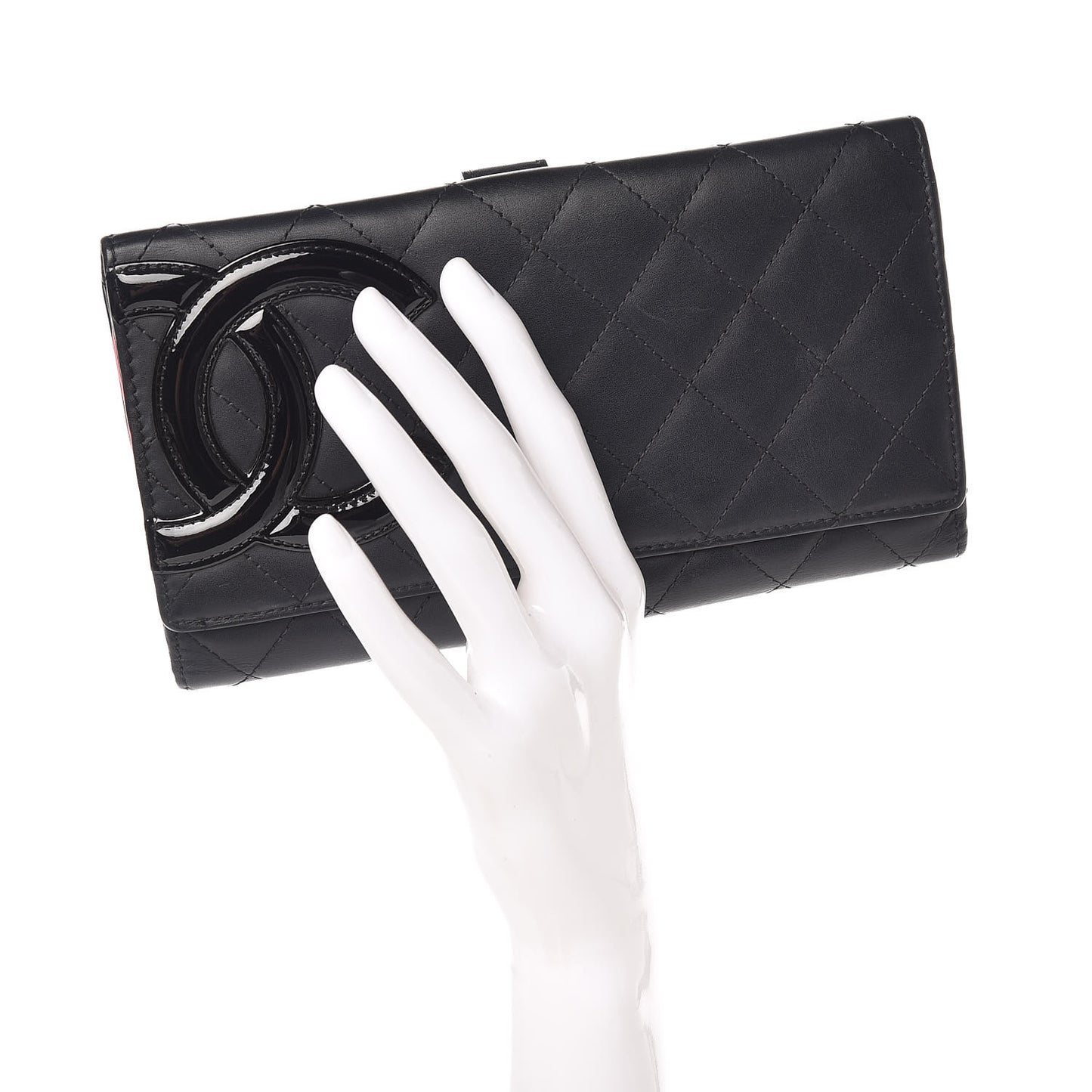 Calfskin Quilted Cambon Long Double Wallet Black