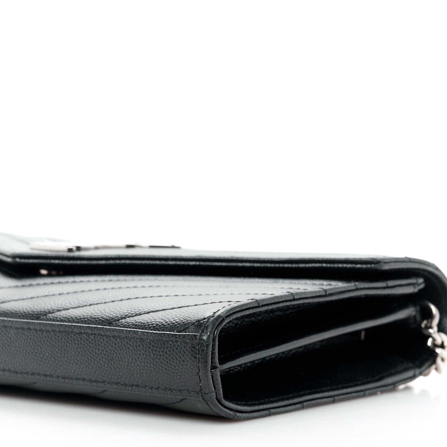 Saint Laurent Grain De Poudre Matelasse Chevron Monogram Chain Wallet Black 9 of 10