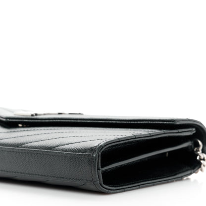 Saint Laurent Grain De Poudre Matelasse Chevron Monogram Chain Wallet Black 9 of 10