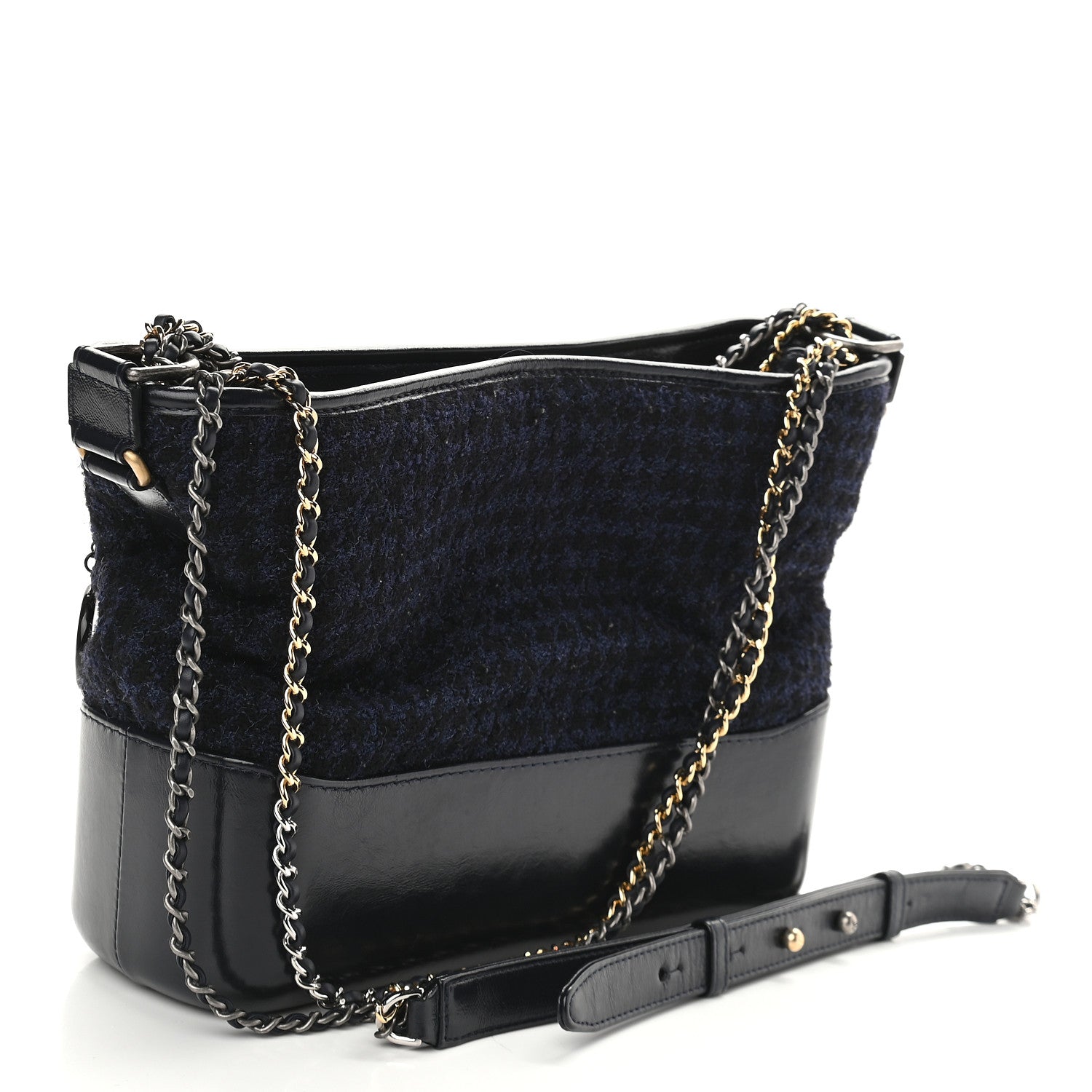 Chanel Tweed Calfskin Quilted Medium Gabrielle Hobo Black Blue 3 of 9