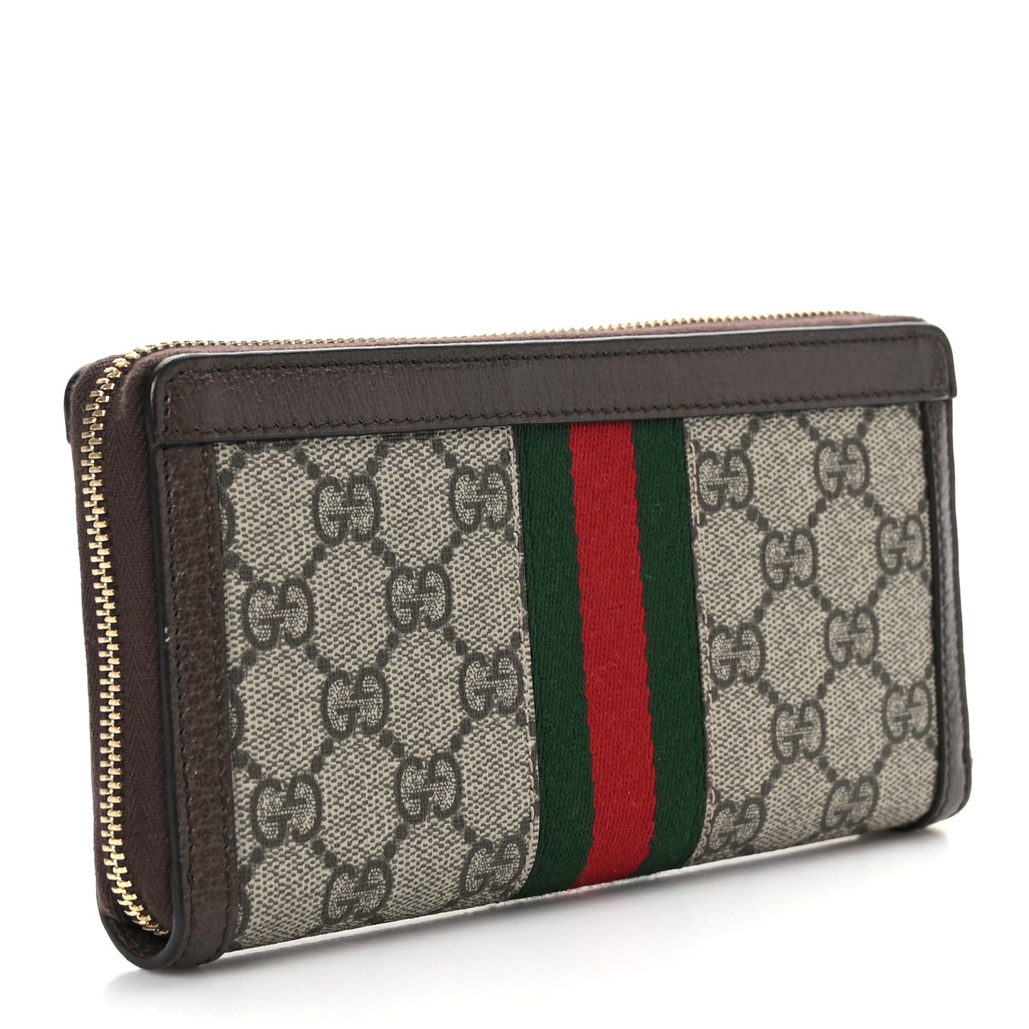 GG Supreme Monogram Web Ophidia Zip Around Wallet Brown