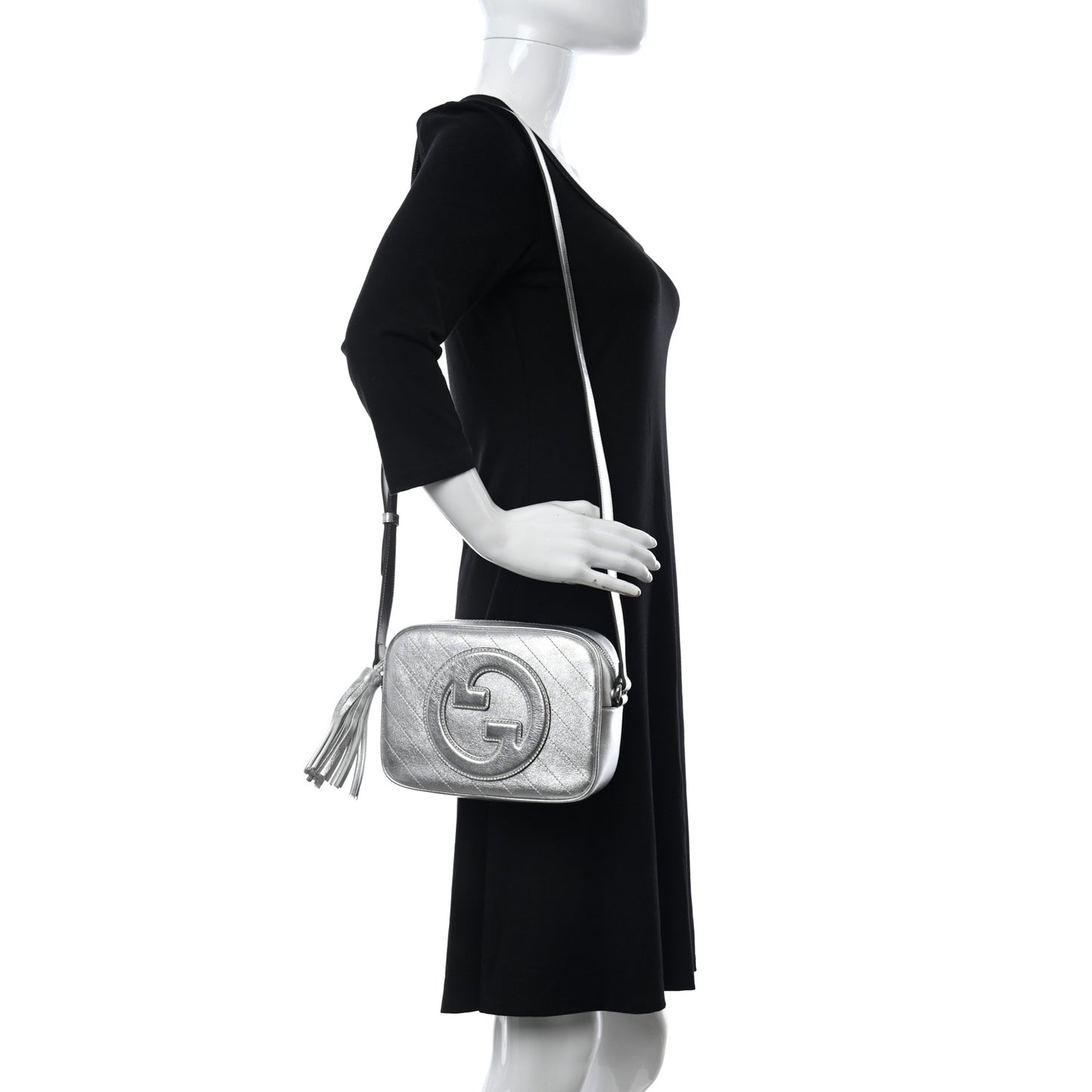 Metallic Sakai Be Green Calfskin Diagonal Stitched Small Blondie Shoulder Bag Silver
