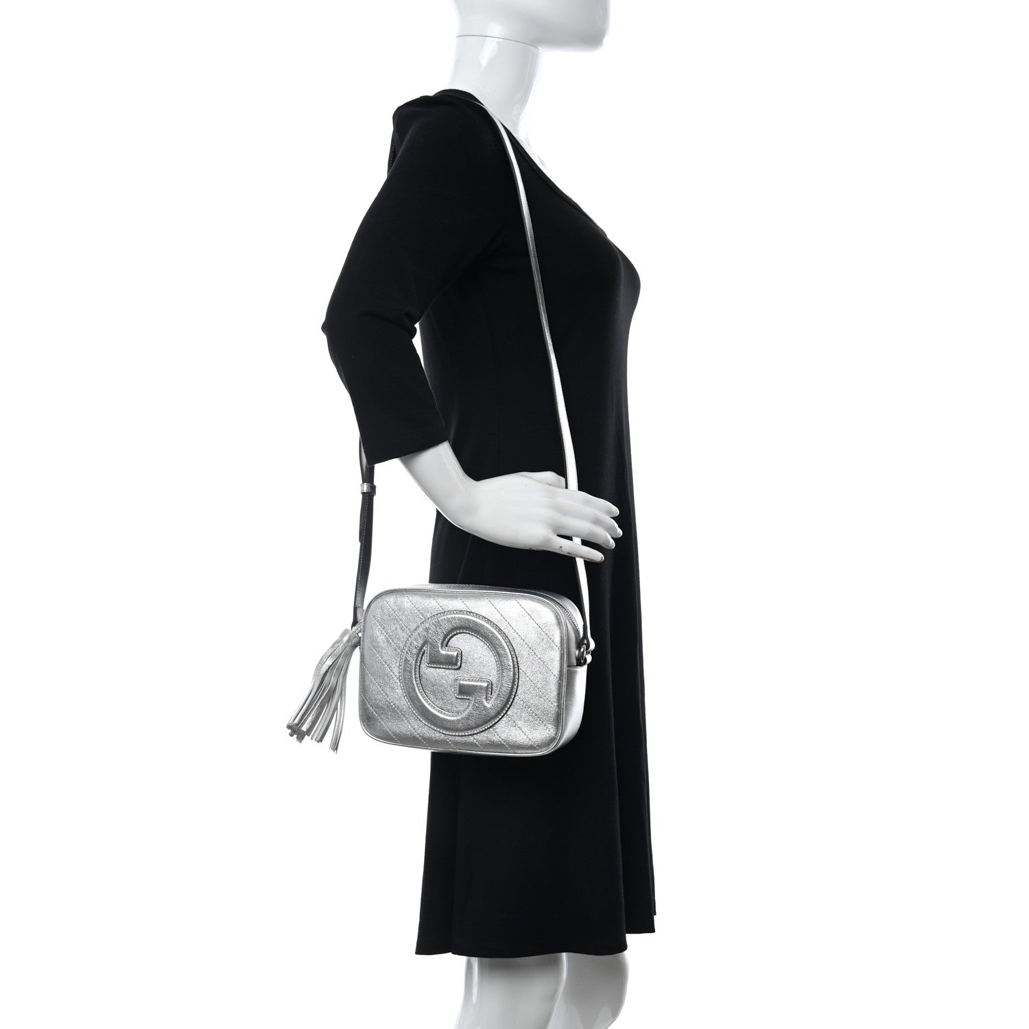 Gucci Metallic Sakai Be Green Calfskin Diagonal Stitched Small Blondie Shoulder Bag Silver 2 of 10