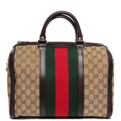 Gucci Monogram Vintage Web Medium Boston Dark Brown 1 of 9