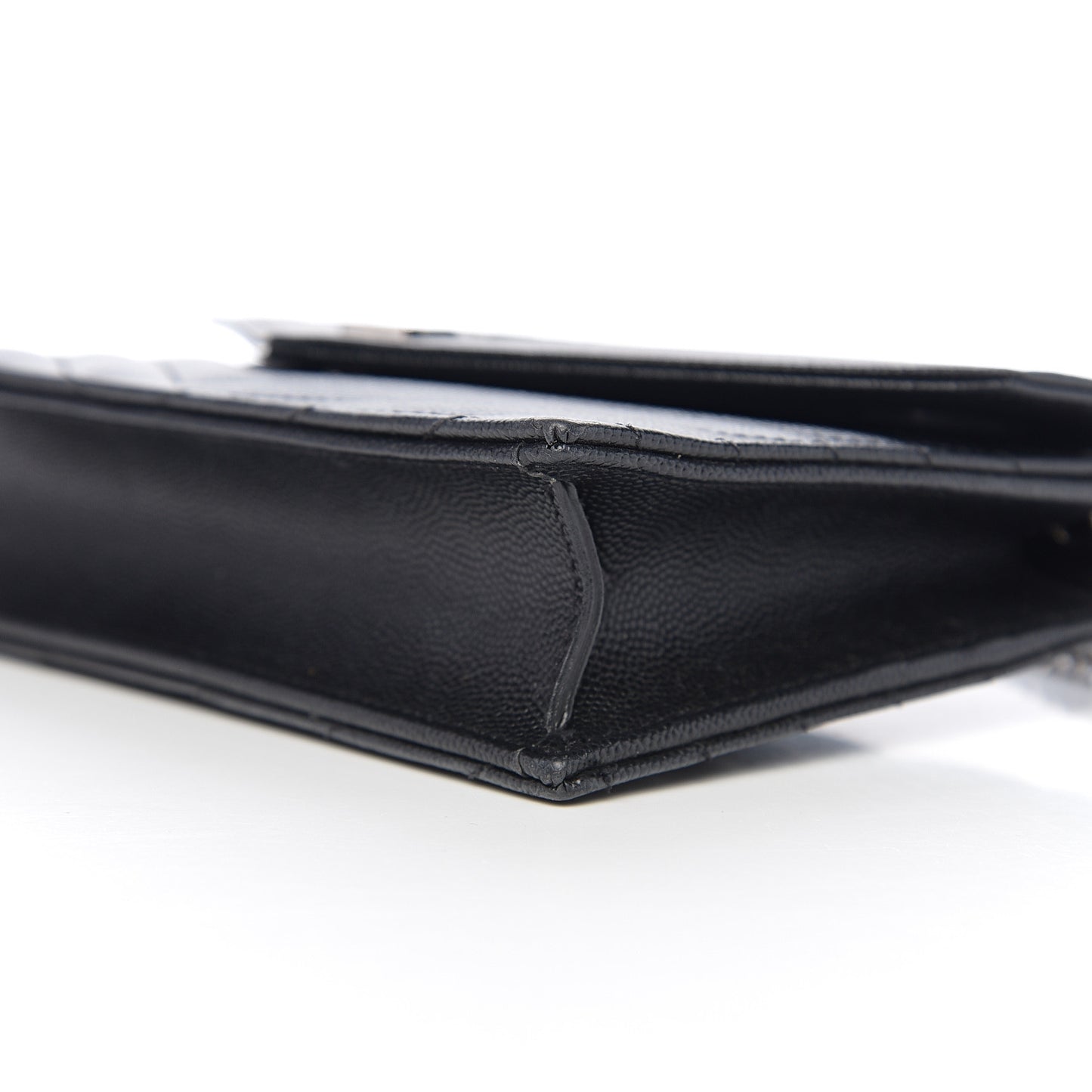 Grain De Poudre Matelasse Chevron Monogram Envelope Chain Wallet Black
