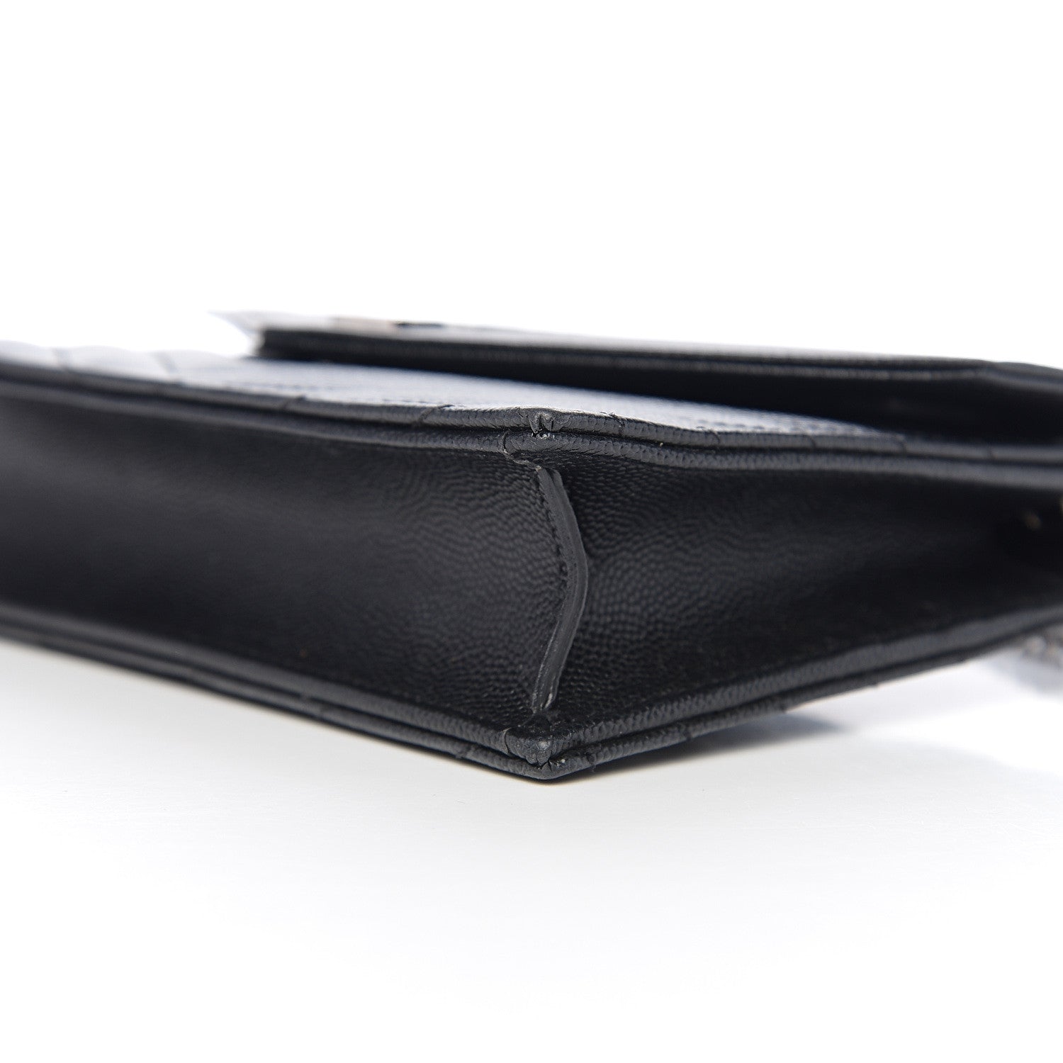 Saint Laurent Grain De Poudre Matelasse Chevron Monogram Envelope Chain Wallet Black 9 of 11