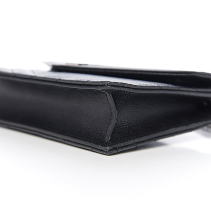 Saint Laurent Grain De Poudre Matelasse Chevron Monogram Envelope Chain Wallet Black 9 of 11