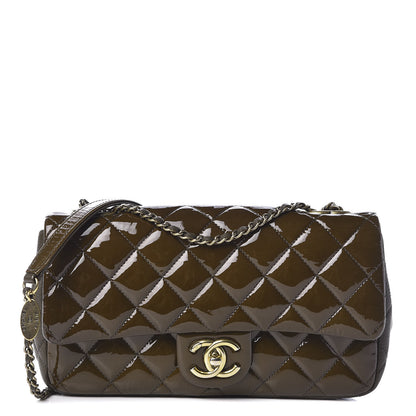 Chanel Patent Goatskin Quilted Medium CC Eyelet Flap Khaki 1 of 11
