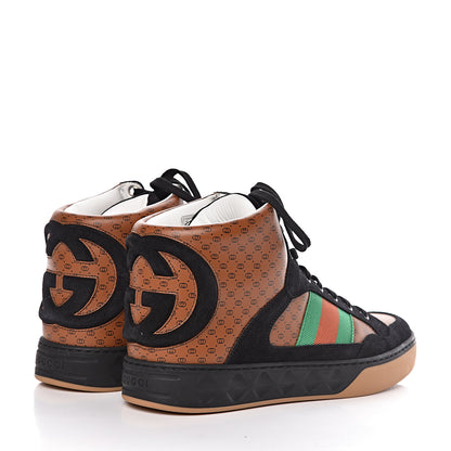 Gucci X DAPPER DAN Calfskin Suede GG Micro Monogram Mens High Top Sneakers 8.5 Brown 4 of 10