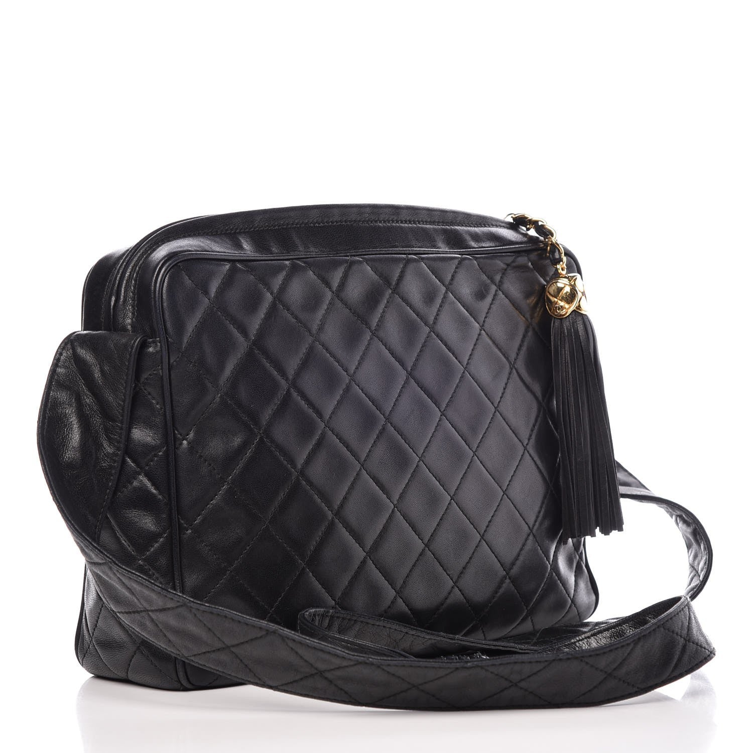 Chanel Lambskin Quilted CC Tassel Camera Case Black 3 of 13