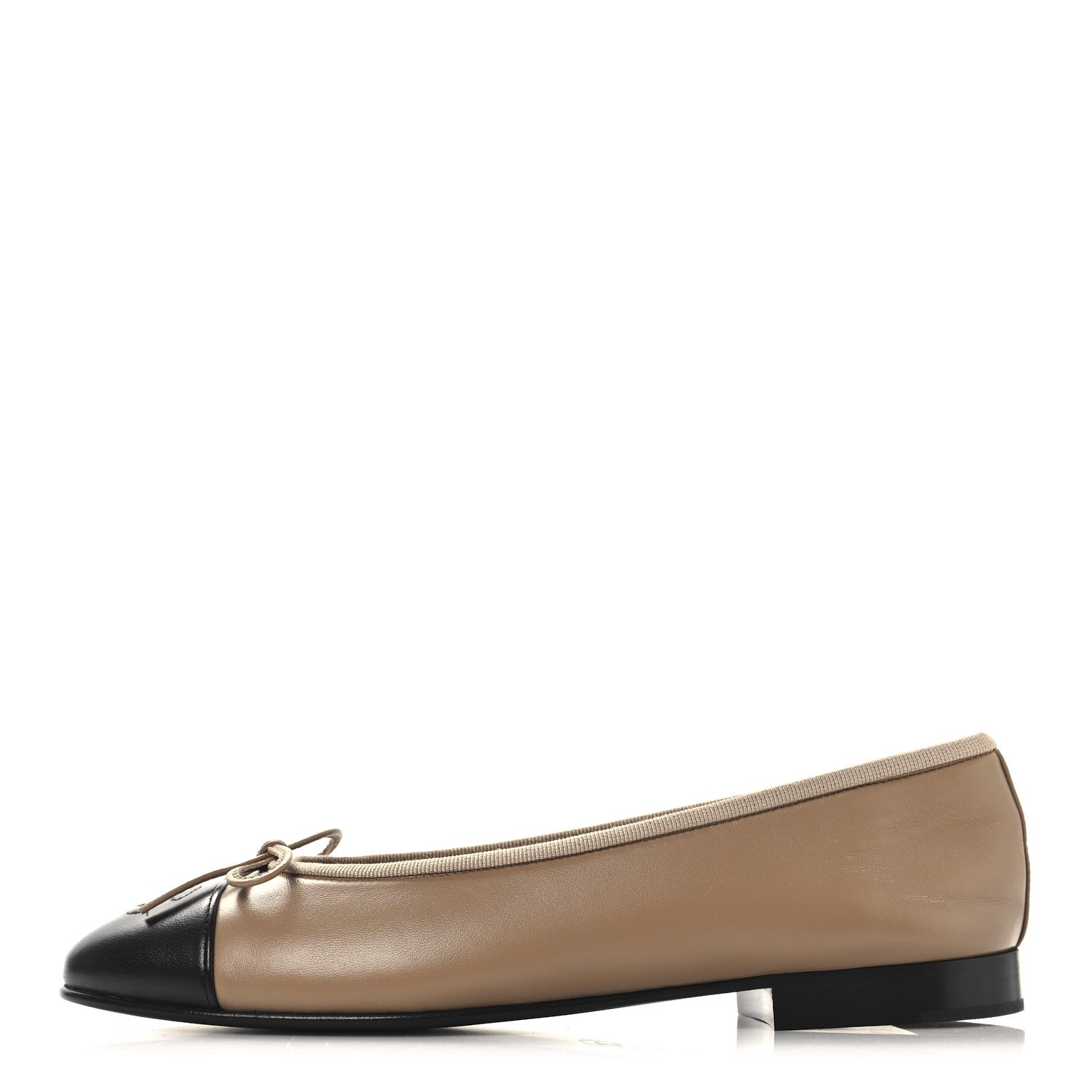 Chanel Lambskin Cap Toe CC Ballerina Flats 36.5 Dark Beige Black 1 of 9