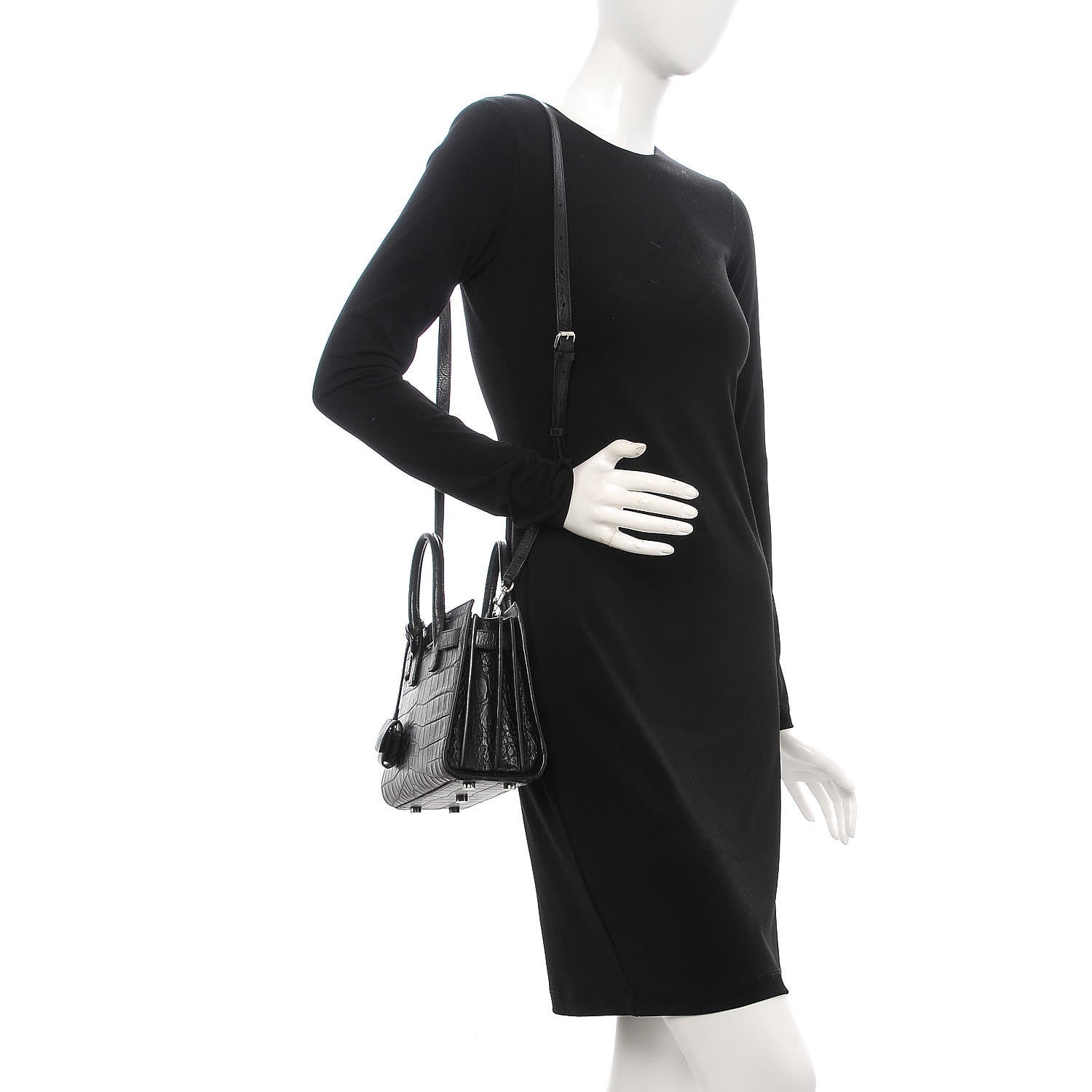 Saint Laurent Croc Calfskin Embossed Nano Sac De Jour Black 2 of 12