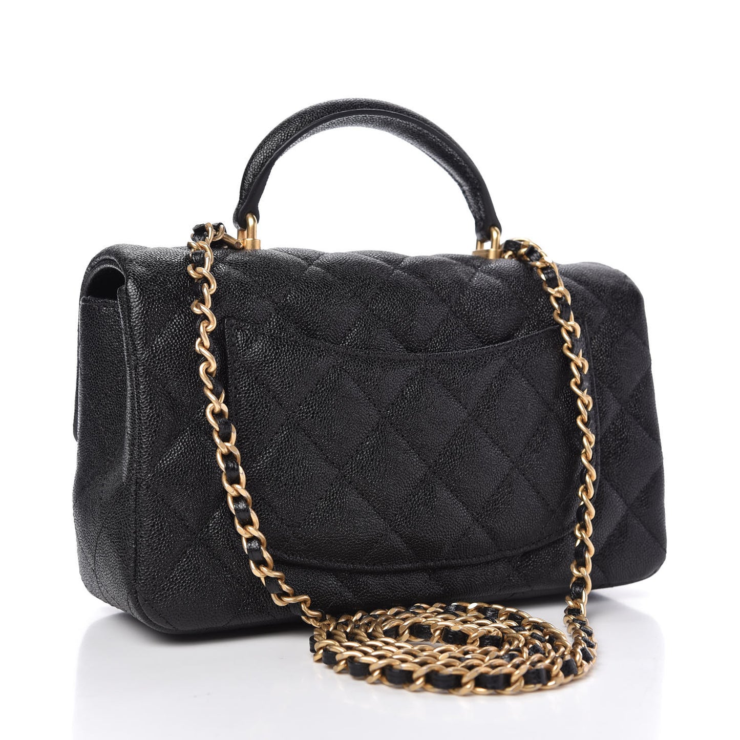 Caviar Quilted Mini Top Handle Rectangular Flap Black