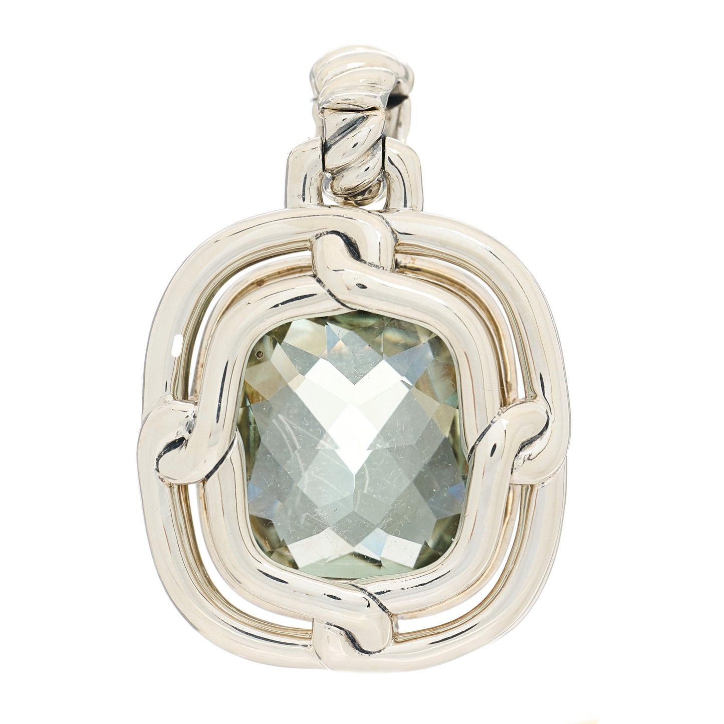 Sterling Silver Diamond Prasiolite 19mm Labyrinth Pendant