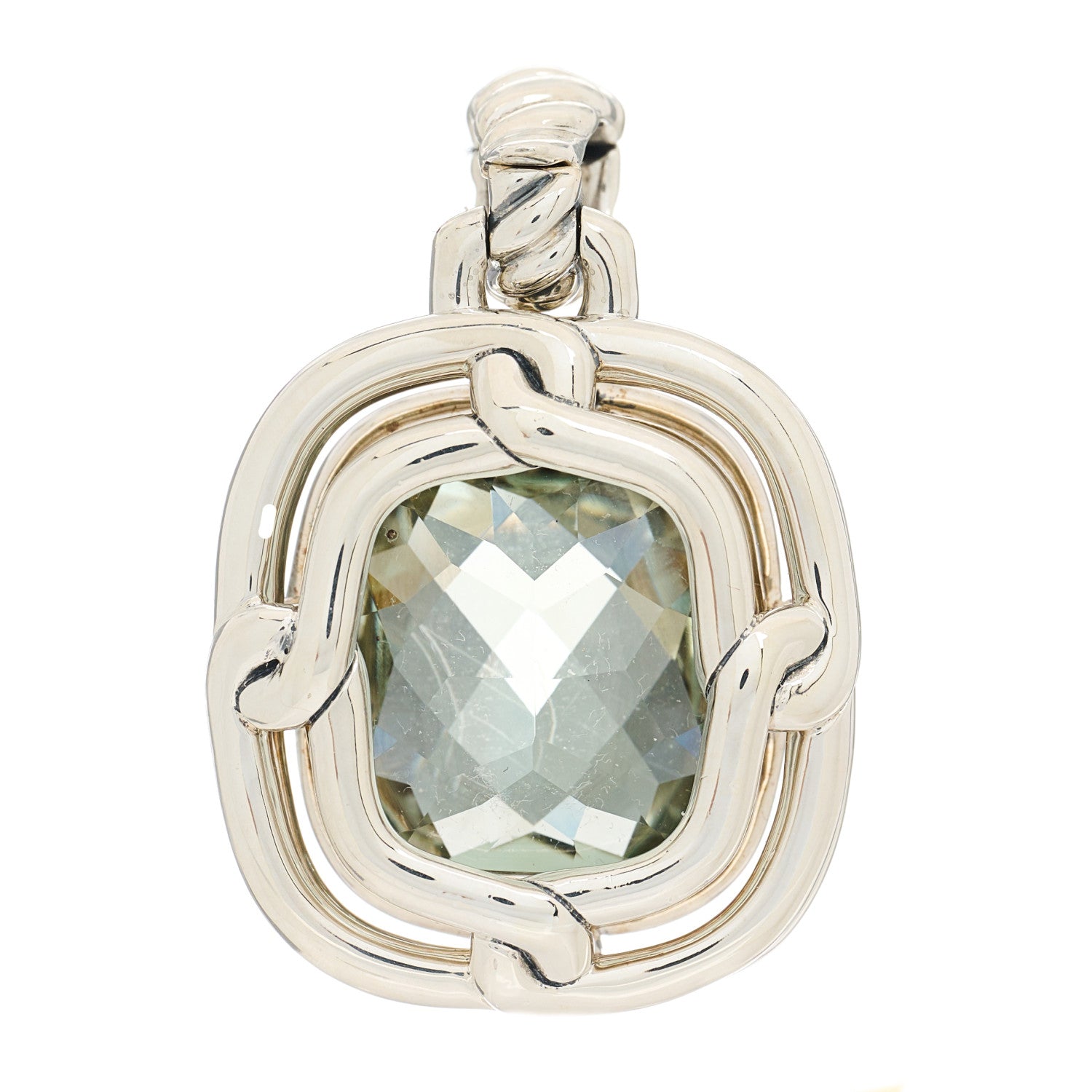 David Yurman Sterling Silver Diamond Prasiolite 19mm Labyrinth Pendant 3 of 5