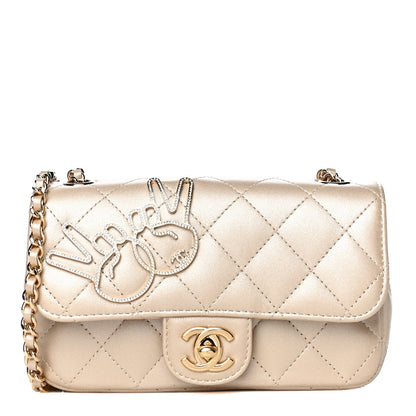 Chanel Metallic Lambskin Quilted Extra Mini V For Victory Flap Light Gold 1 of 11