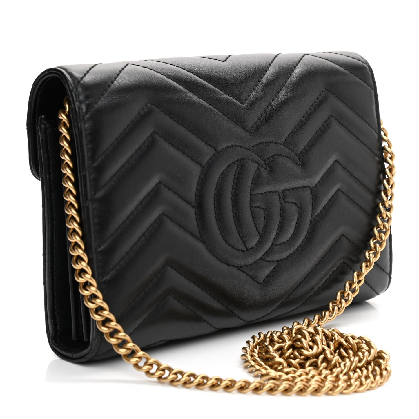 Calfskin Matelasse GG Marmont Chain Wallet Black