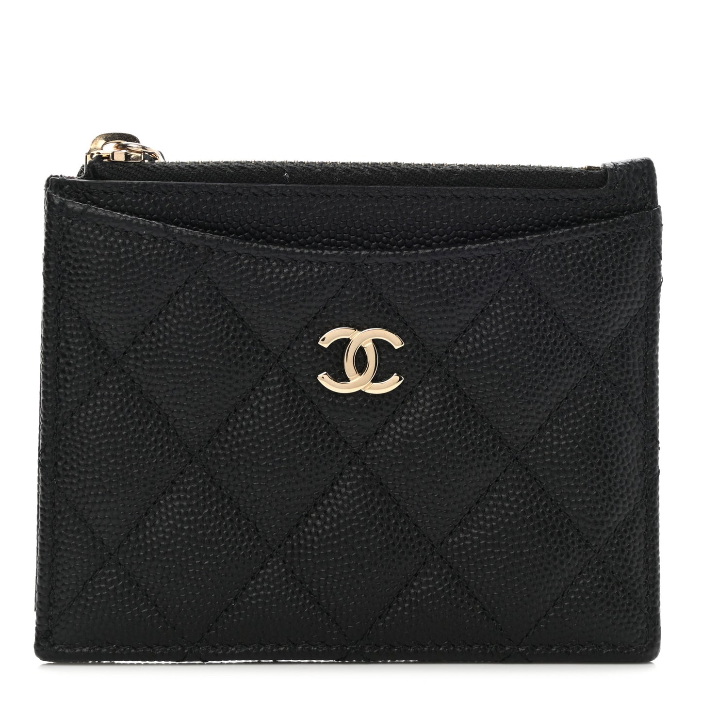 Caviar Quilted CC Zip Card Holder Black