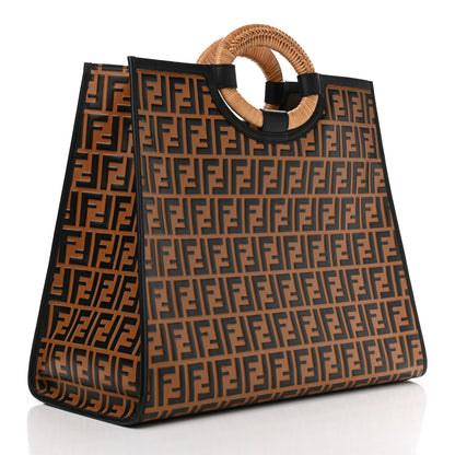 Fendi Vitello Century Wicker FF Embossed Large Runaway Shopper Tote Tobacco Black 3 of 11