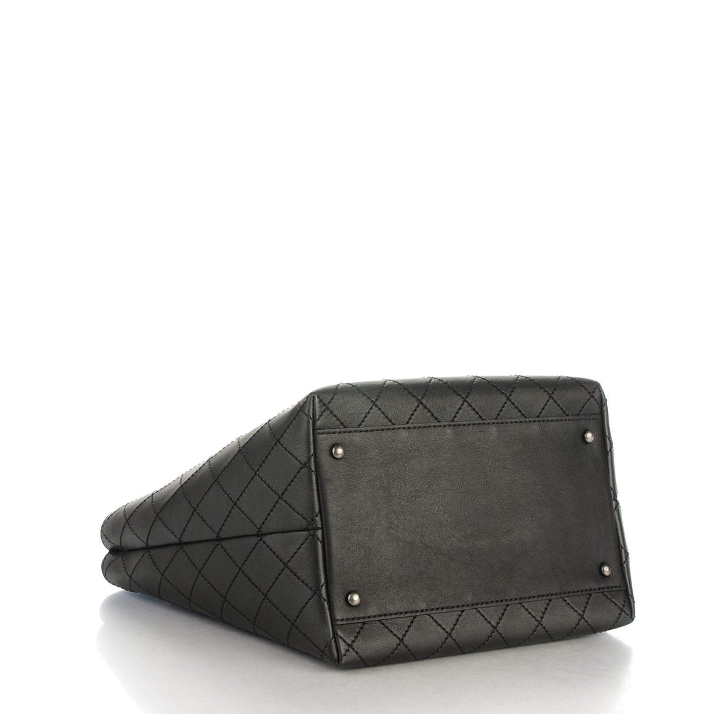 Calfskin Stitched Medium Shopping Tote Black