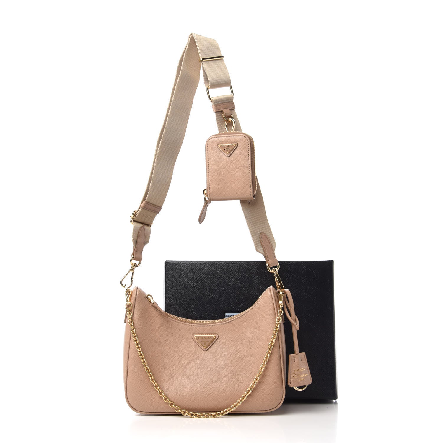 Prada Saffiano Re-Edition 2005 Shoulder Bag Cammeo Beige 10 of 10