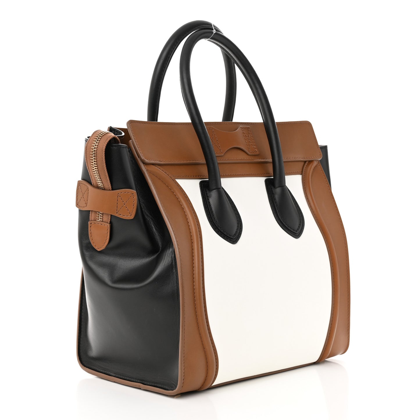 Satin Calfskin Mini Tri-Color Luggage White Brown