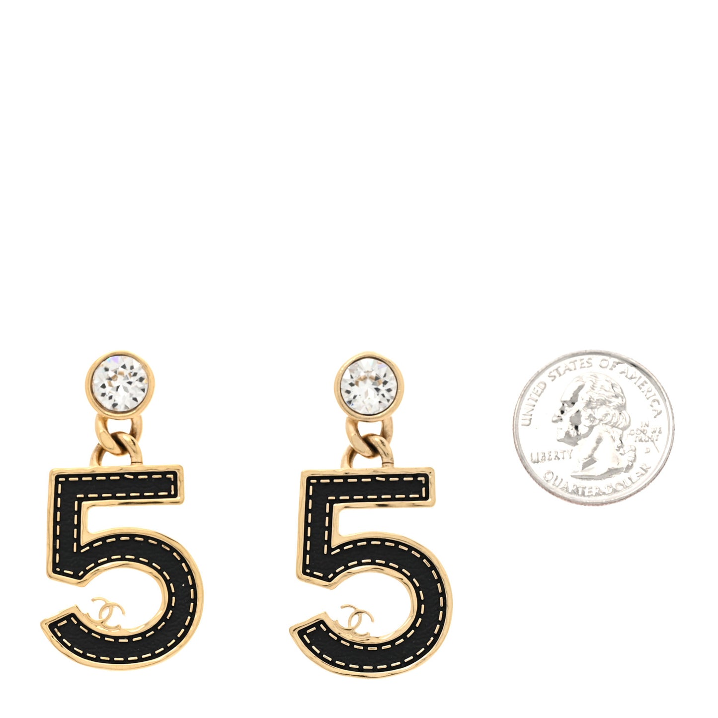 Metal CC No 5 Crystal Drop Earrings Gold Black