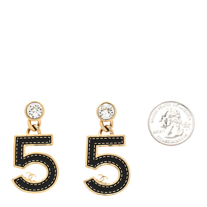 Chanel Metal CC No 5 Crystal Drop Earrings Gold Black 2 of 5