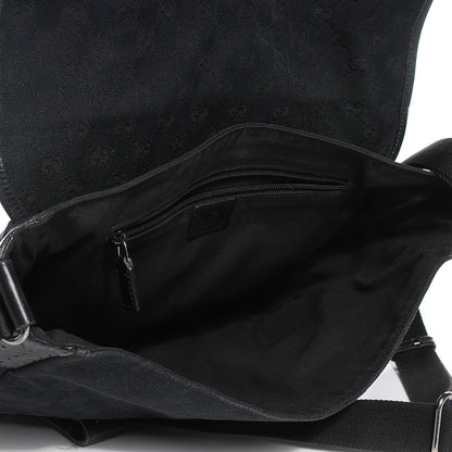Gucci Monogram Medium Double Buckle Flap Messenger Bag Black 6 of 8