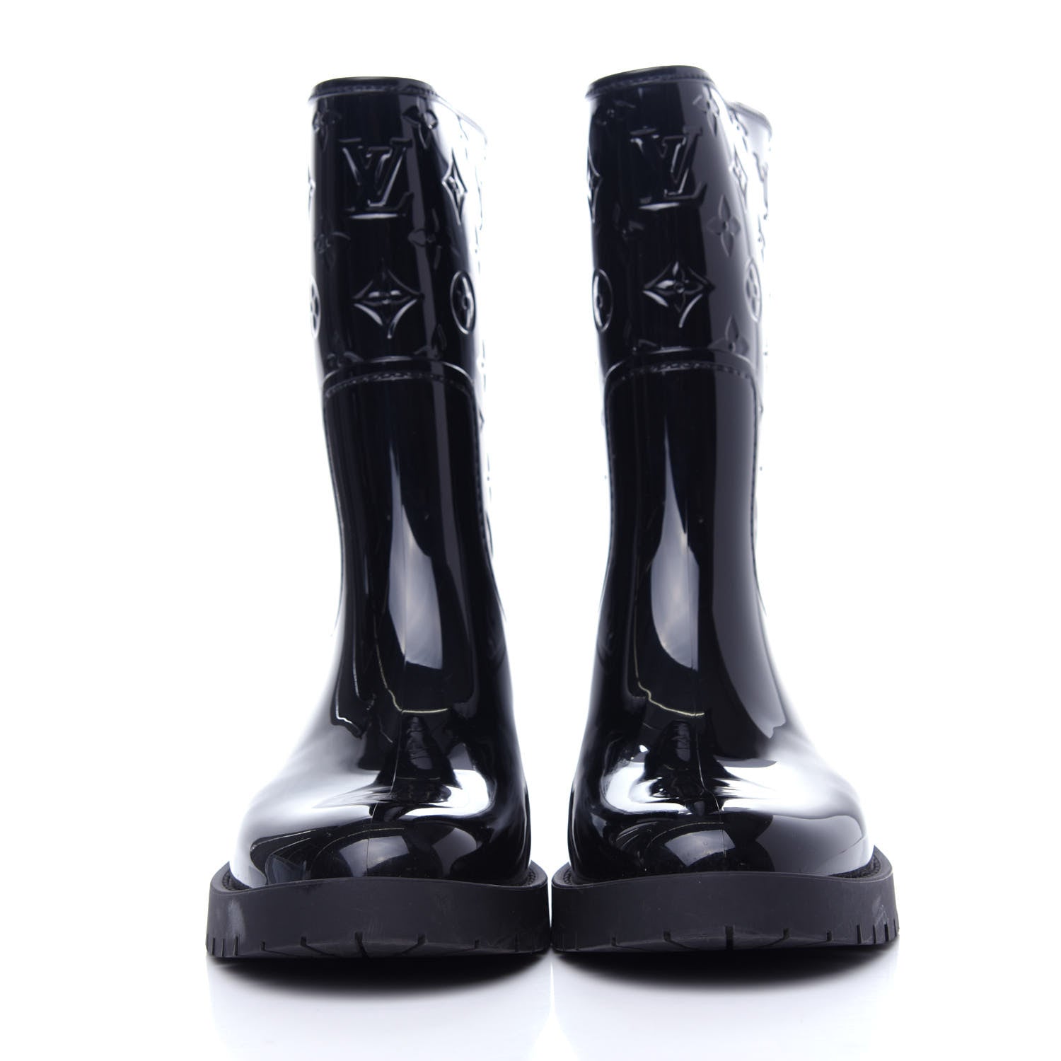 Louis Vuitton Rubber Embossed Monogram Drops Flat Half Boots 39 Black 2 of 9