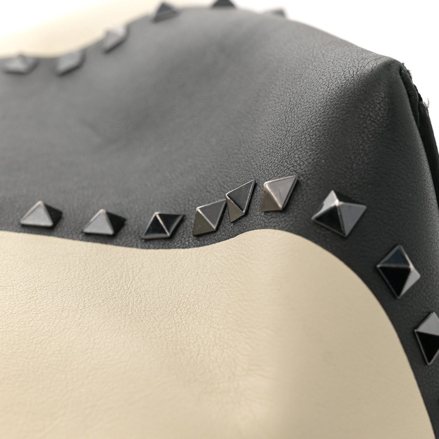 Calfskin Polka Dot Rockstud Shoulder Tote Black Light Ivory