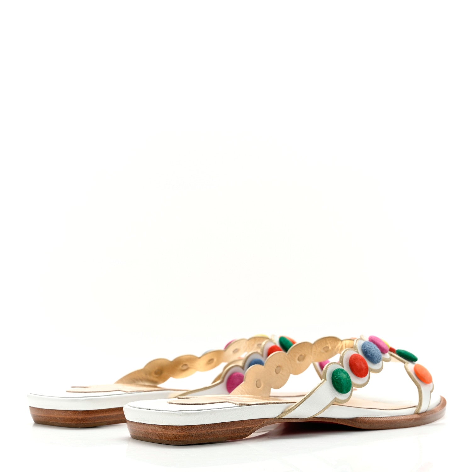 Christian Louboutin Kid Suede Smarta Flat Sandals 37.5 White Multicolor 4 of 14