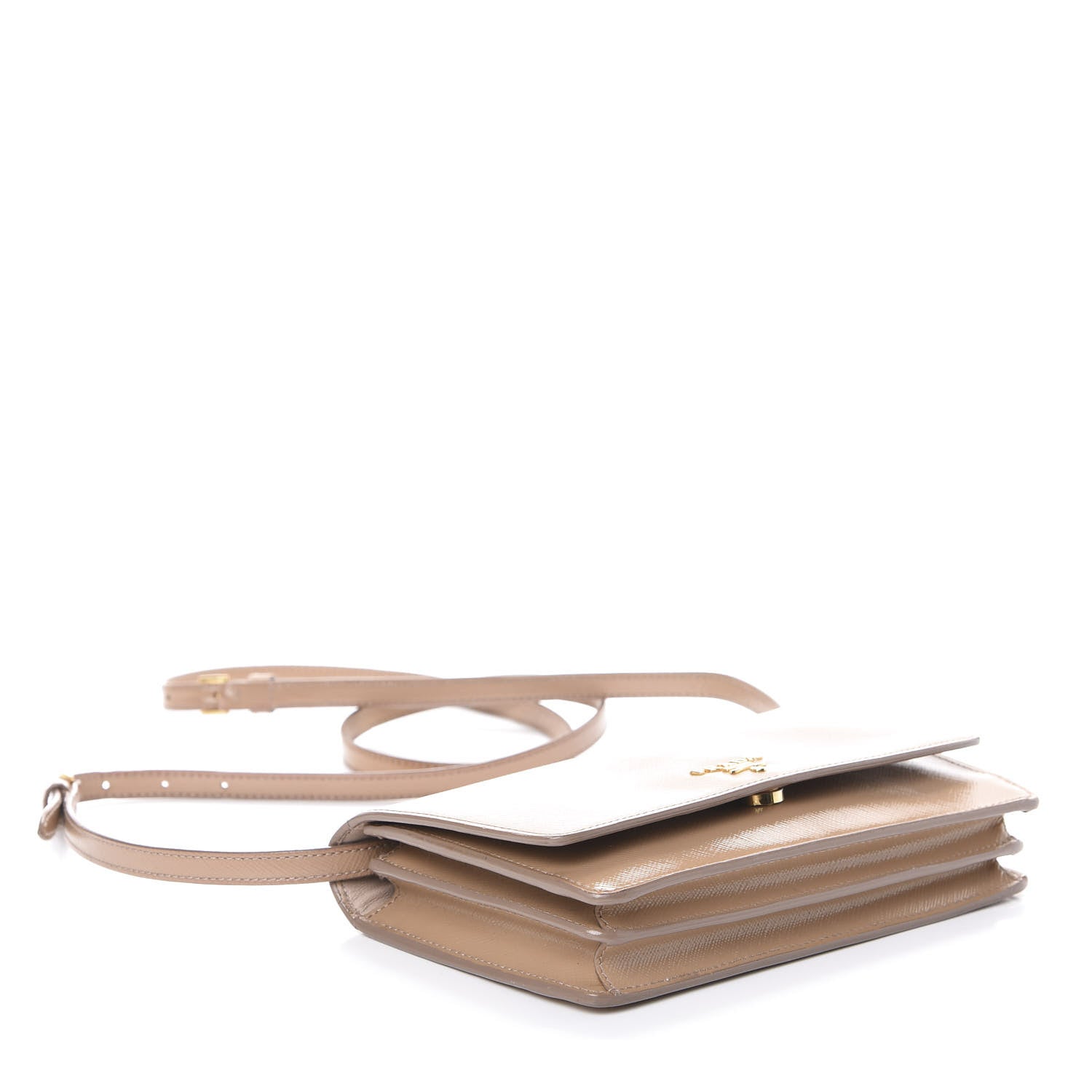 Prada Saffiano Vernice Metal Flap Wallet with Strap Cammeo 4 of 8
