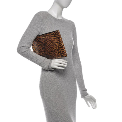 Saint Laurent Metallic Calfskin Leopard Printed Letters Monogram Zip Clutch 2 of 9
