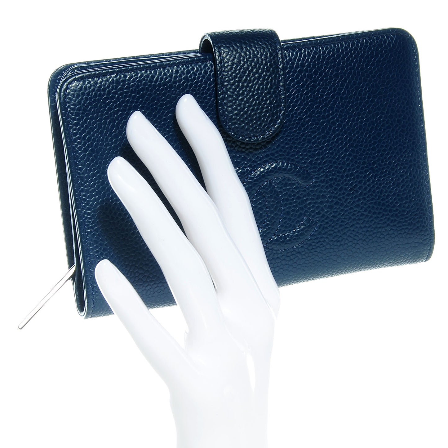 Caviar Large Zip Pocket Wallet Navy Blue