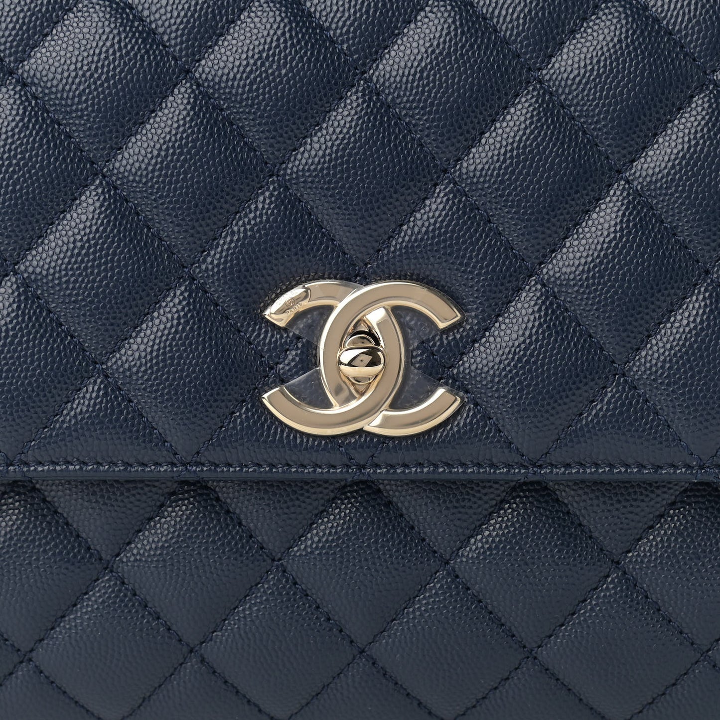 Caviar Lizard Embossed Quilted Small Coco Handle Flap Navy Blue