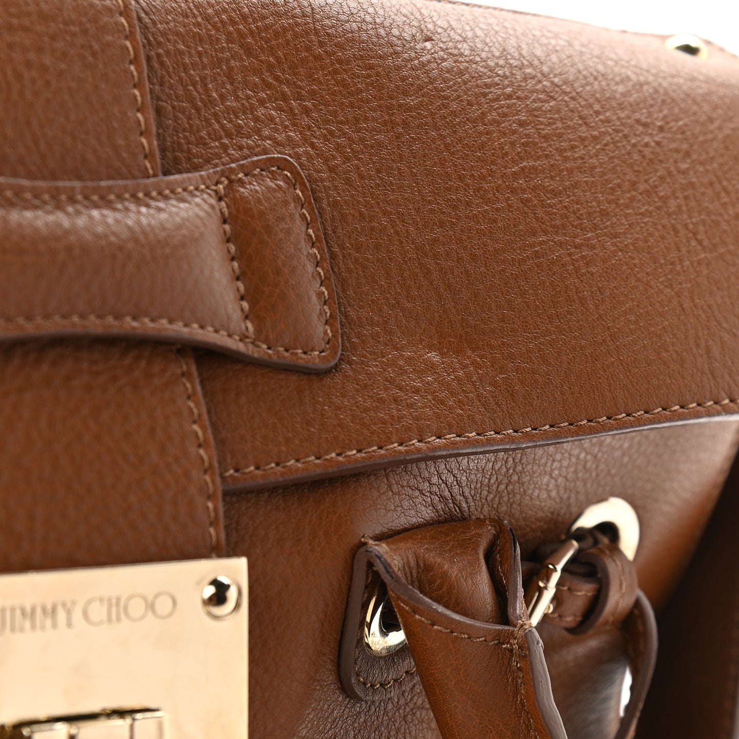 Grainy Calfskin Large Rosalie Satchel Brown