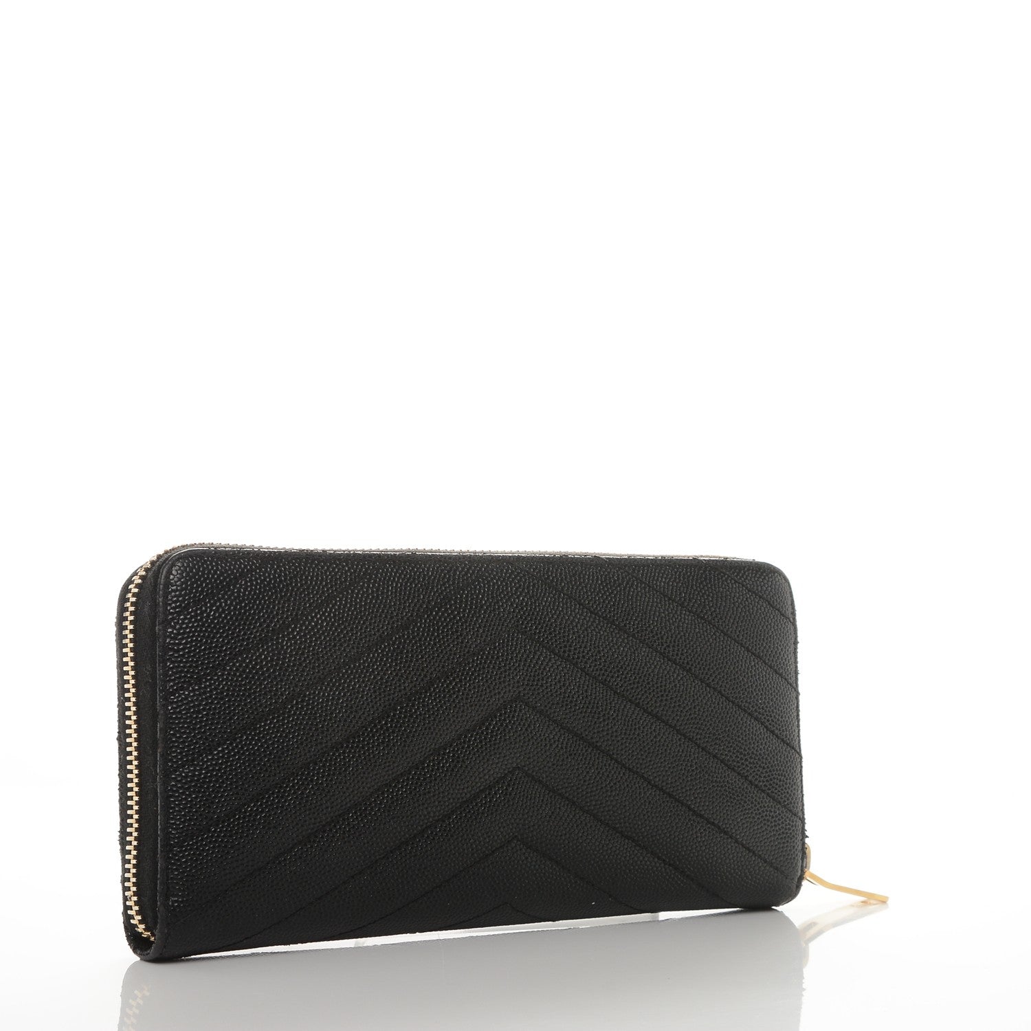 Saint Laurent Grain De Poudre Matelasse Chevron Monogram Zip Around Wallet Black 3 of 6