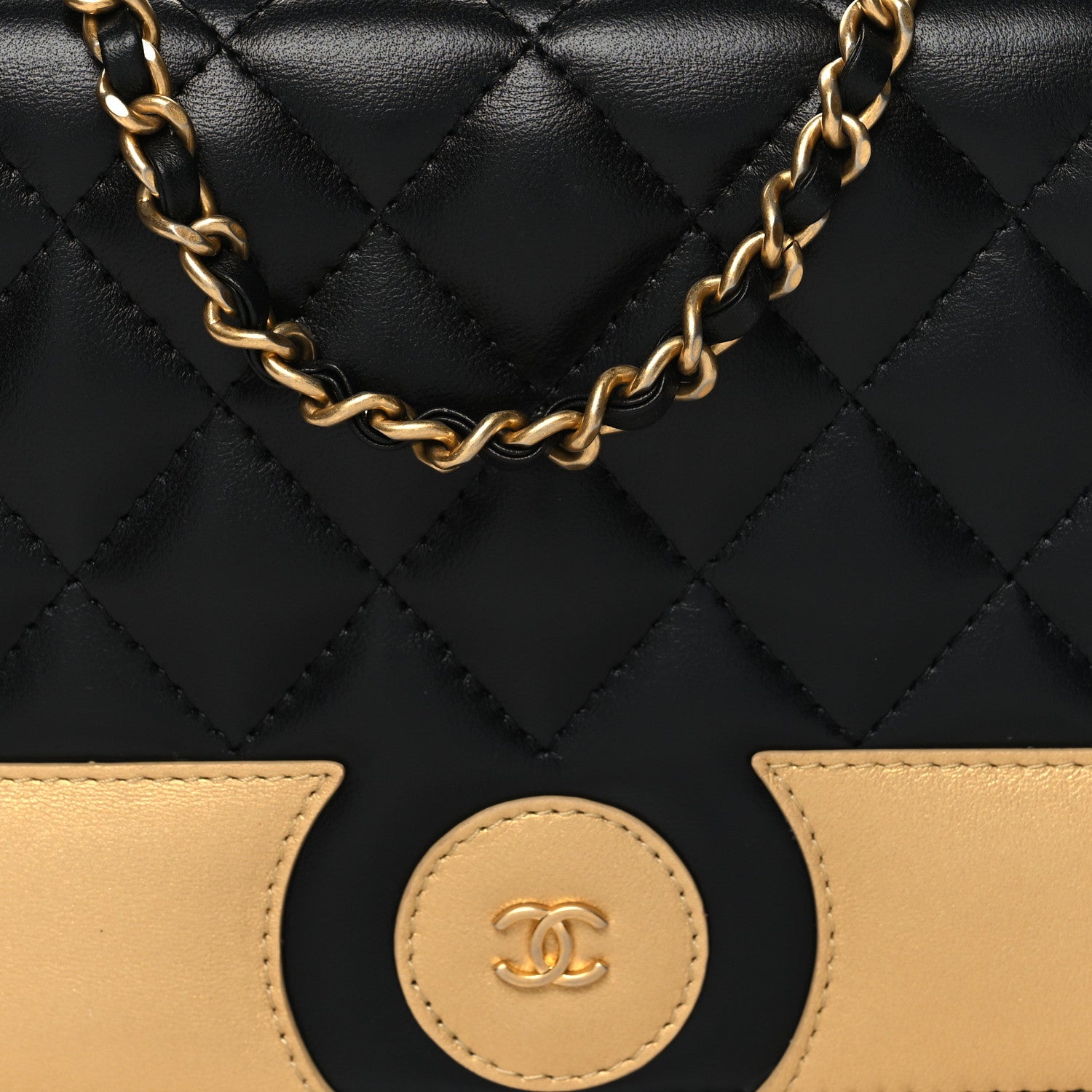 Chanel Lambskin Quilted Wallet On Chain WOC Black Beige 9 of 12