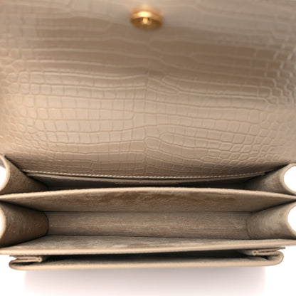 Saint Laurent Calfskin Crocodile Embossed Medium Monogram Sunset Dark Beige 5 of 9